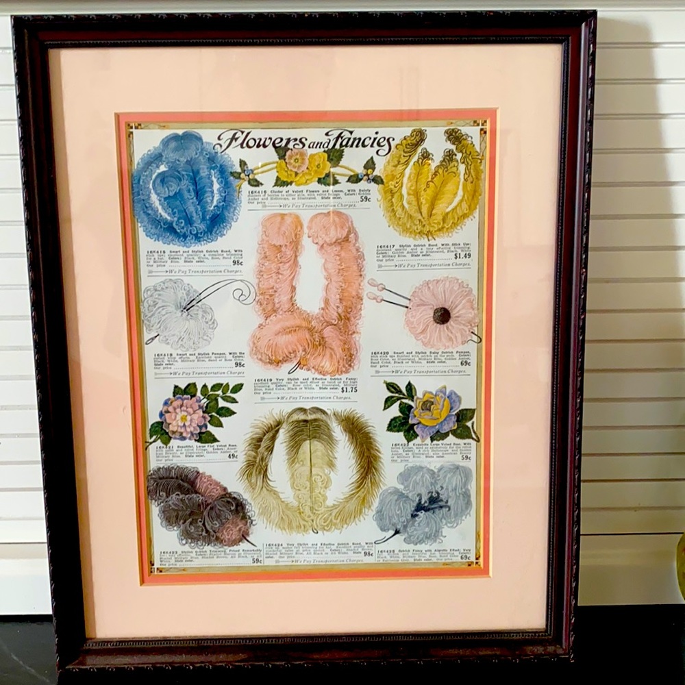 framed Victorian “Flowers & Fancies” ad